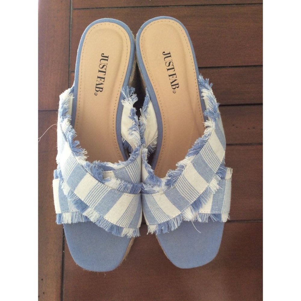 JUSTFAB SHOES/ JUSTFAB SHOES- SLIDE WEDGES  BLUE MULTI SIZE 8